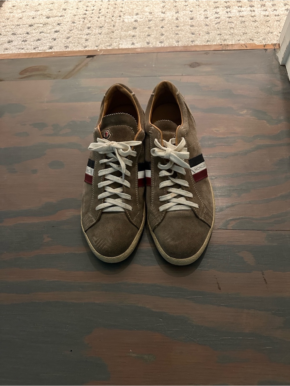 Moncler Brown Suede Sneakers with Tricolor Side Stripe